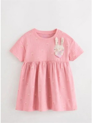 Next Baby Pamuklu Pembe Tavşan Desenli Elbise