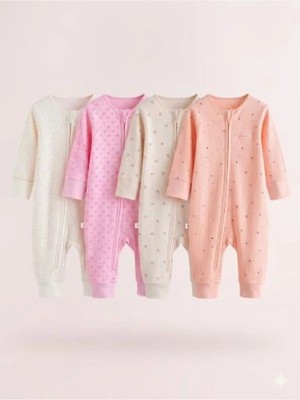 Next Baby Pamuklu Krem Pembe Ayaksız 4'lü Tulum Set