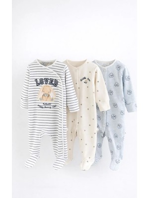 Next Baby Pamuklu Tavşan Desenli 3'lü Tulum Set
