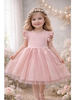 Lina Baby Bloomm Gül Kurusu Kısa Kollu Kız Bebek Elbise Tül Etekli Fiyonklu Şık Model