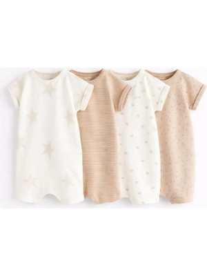 Next Baby Pamuklu Krem Baskılı 4'lü Romper Set