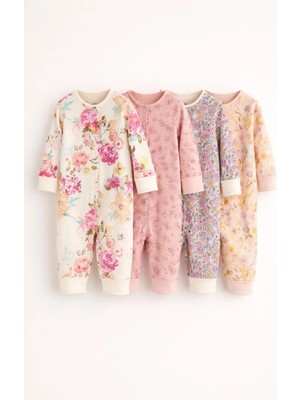 Next Baby Pamuklu Turuncu Baskılı Ayaksız 4'lü Tulum Set