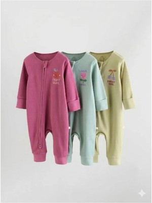 Next Baby Mor Yeşil Ayaksız 3'lü Tulum Set