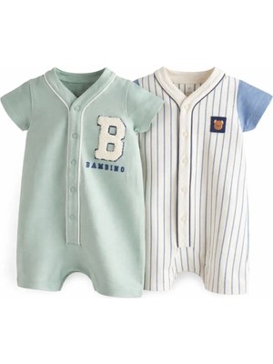 Next Baby Pamuklu Mavi Baskılı 2'li Romper Set