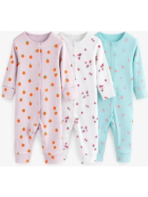 Next Baby Pamuklu Lila Baskılı 3'lü Tulum Set