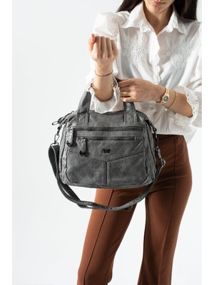 Baginn Vegan Deri Kadın Omuz Çantası Retro Y.s.deri Çok Cepli Çapraz Askılı Kol Çantası 28*24 cm