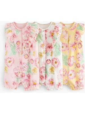 Next Baby Pamuklu Pembe Çiçek Desenli 3'lü Romper Set