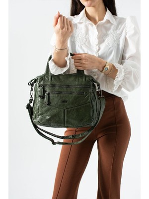 Baginn Vegan Deri Kadın Omuz Çantası Retro Y.s.deri Çok Cepli Çapraz Askılı Kol Çantası 28*24 cm