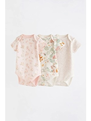 Next Baby Pamuklu Tavşan Desenli Kısa Kollu 3'lü Body Zıbın Set