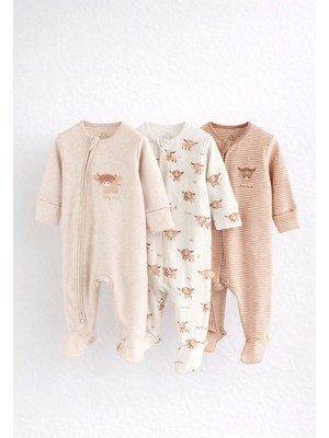 Next Baby Pamuklu Boğa Desenli 3'lü Tulum Set