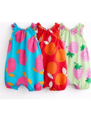 Next Baby Pamuklu Mavi Baskılı 3'lü Romper Set