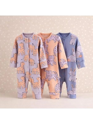 Next Baby Pamuklu Lila Pembe Baskılı 3'lü Tulum Set