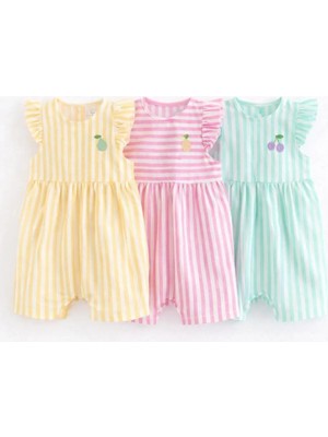 Next Baby Pamuklu Pembe Sarı Yeşil Baskılı 3'lü Tulum Set