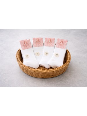 Heren Socks Heren Bambu Plus 4'lü Beyaz Desensiz Kadın Patik Dikişsiz , Yıkamalı