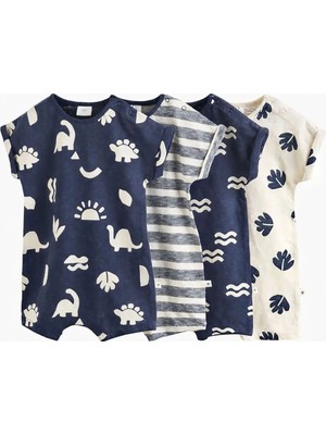Next Baby Pamuklu Lacivert Baskılı 4'lü Romper Set