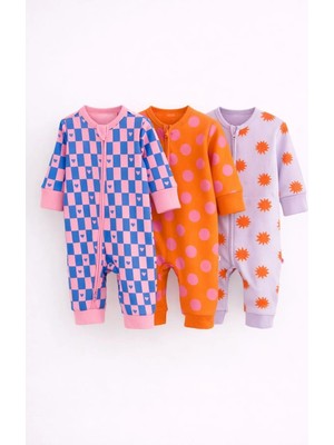 Next Baby Pamuklu Çok Renkli Ayaksız 3'lü Tulum Set