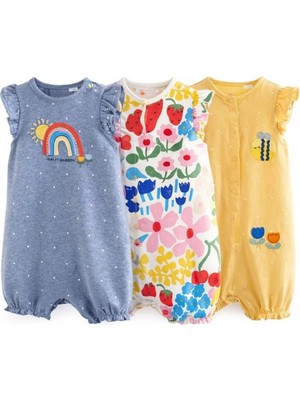 Next Baby Pamuklu Mavi Gökkuşağı Desenli 3'lü Romper Set