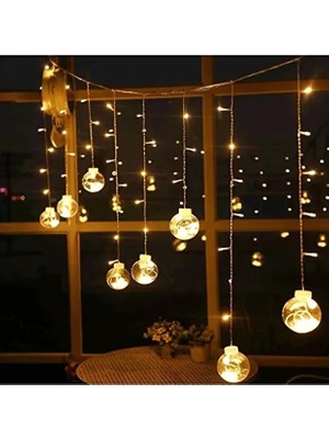 Celisse Dekoratif LED Işıklı 12 Toplu Perde LED Animasyonlu Fişli LED Küre Top Işık Yılbaşı Işığı Lambası
