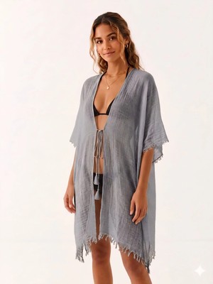Trend Nexus Yaz Modası Ip Detaylı Gri Pareo