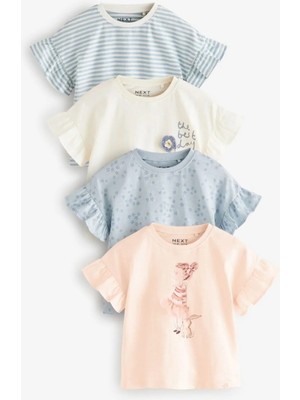 Next Baby Pamuklu Mavi Çiçek Desenli Kısa Kollu 4'lü Thsirt Set