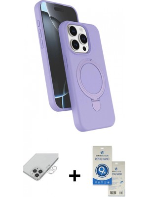 İlk El Grup Ieg™ iPhone 14 Pro Max Kılıf Iz Işık Koleksiyonu - Şeffaf Royal Nano Ekran Koruyucu + Gümüş Band Metal Kamera Lens