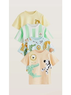 Next Baby Pamuklu Safari Desenli 4'lü Thsirt Set