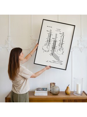 Pegziz Golf Sopası Patent Çizimi Çerçeveli Tablo