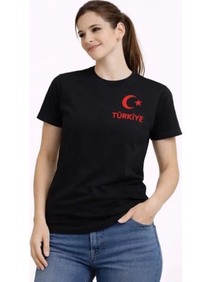Veralya Moda Türkiye Ay Yıldız Baskılı Taraftar Forma T-Shirt - Siyah