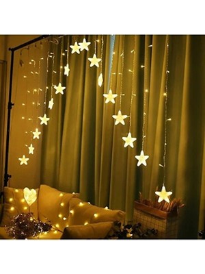 Celisse Çatı Yıldız Perde LED Işığı Süsü LED 3 Metre Günışığı Fişli 16 Saçaklı 8 Fonksiyonlu