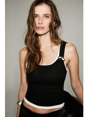 Grimelange Lıor Kadın Yumuşak ve Esnek Kumaşlı Çift Kıyafetli Toka Detaylı Siyah - Beyaz Atlet