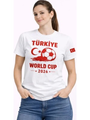 Veralya Moda Türkiye World Cup 2026 Baskılı Tişört Futbol Temalı Forma T-Shirt - Beyaz