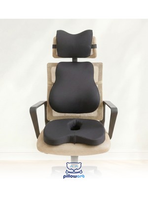 Pillowart Ortopedik Ofis Sandalye Minderi Seti | Bel, Boyun ve Oturma Desteği 3'lü Set