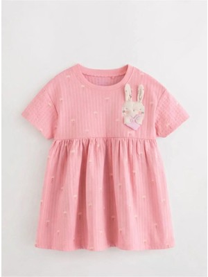 Next Baby Pamuklu Pembe Tavşan Desenli Elbise