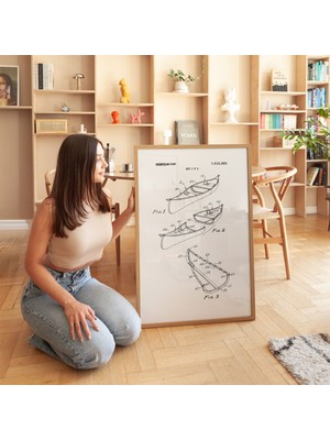 Pegziz Kano Patent Çizimi Çerçeveli Tablo Su Sporları Duvar Tablosu