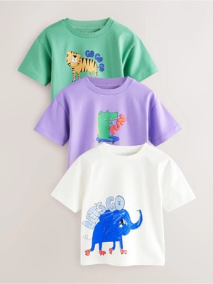 Next Baby Pamuklu Kısa Kollu Multi Colour Animals Desenli 3'lü Thsirt Set