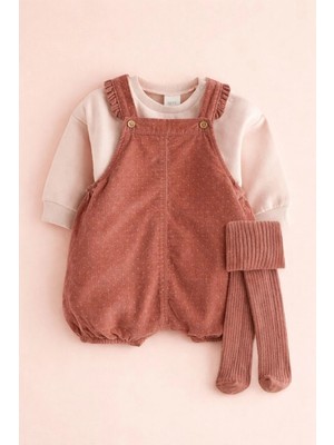 Next Baby Pamuklu Kahverengi Salopet Body Zıbın Set