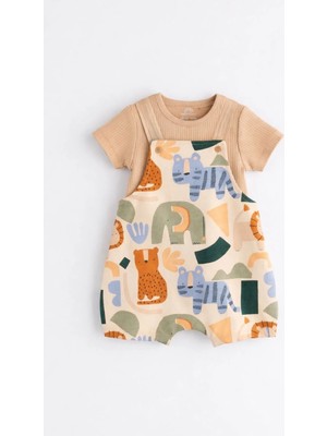Next Baby Pamuklu Krem Safarı Salopet Body Zıbın Set