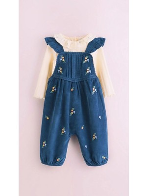 Next Baby Pamuklu Lacivert Desenli Salopet Body Zıbın Set