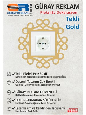 Güray Reklam Lüks Aynalı Pleksi Priz Süsü - Kendinden Yapışkanlı Dekoratif Çerçeve