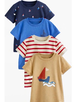Next Baby Pamuklu Yelken Desenli Kısa Kollu 4'lü Thsirt Set