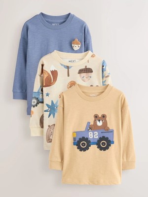 Next Baby Pamuklu Uzun Kollu Blue Woodland Uzun Kollu Applikeli 3'lü Thsirt Set