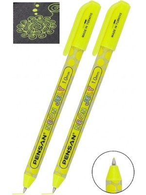 Artlantis Sarı Neon Tükenmez Kalem 2 Adet Pensan Neon Jely Fosforlu Jel Pilot Kalem Siyah Defter Kalemi Yumuşak Yazım