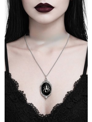 Metal Giyim Örümcek Detaylı Gotik Siyah Kolye