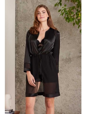 Pierre Cardin Saten Siyah Dörtlü Gelin Çeyiz Seti 7035