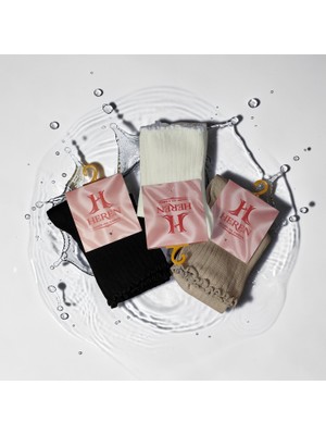 Heren Lastik Fırfırlı 3'lü Kadın Çorap , Fitilli Fırfırlı Kolej Boy