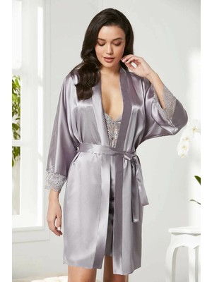 Pierre Cardin Saten Dantelli Gecelik Sabahlık Takım 4280 Royal