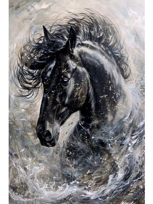 Aden Dijital Dekoratif Siyah At Kanvas Tablo