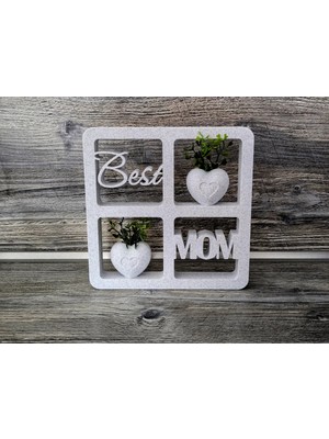 Marchen Collection - Best Mom Tasarım 3D Baskı Dekoratif Çerçeve ve Mini Kalp Süslemeli Obje