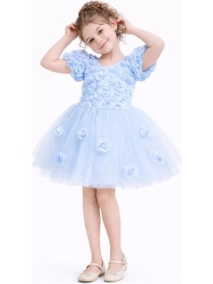 Diamondstar Kız Çocuk Güllü Parti Kıyafeti Dogum Günü ve Gösteri Kostümü Elbisesi