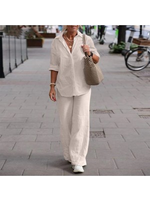 Sacrosa Keten Ekru Rahat ve Günlük Ikili Takım Alt Üst